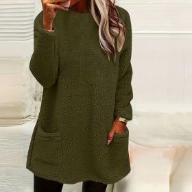 Women's Long Sleeved Pocket Plush Hoodie T-shirt (Option: Army Green-L)