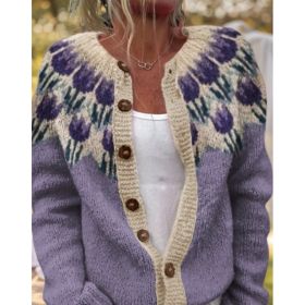 3D Digital Printing Cardigan Knitted Coat (Option: Purple-M)