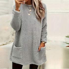 Women's Long Sleeved Pocket Plush Hoodie T-shirt (Option: Grey-M)