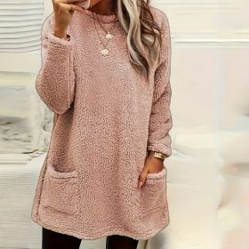 Women's Long Sleeved Pocket Plush Hoodie T-shirt (Option: Pink-M)