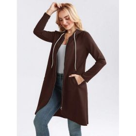 Personality Street Zip Hooded Long Velvet Lining Sweatshirt (Option: Brown-S)
