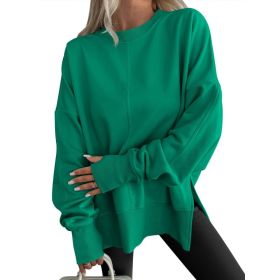 Fashion Casual Round Neck Pullover Loose Sports Long-sleeved Sweater (Option: Green-S)