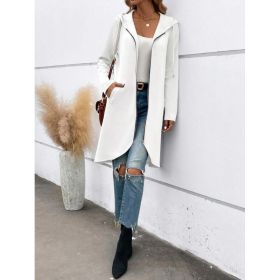Personality Street Zip Hooded Long Velvet Lining Sweatshirt (Option: White-M)
