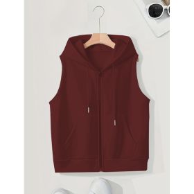Women's Sleeveless Slim-fit Cardigan Zip Sweater (Option: Wine Red-4XL)