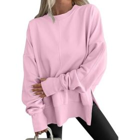 Fashion Casual Round Neck Pullover Loose Sports Long-sleeved Sweater (Option: Pink2-2XL)