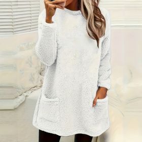 Women's Long Sleeved Pocket Plush Hoodie T-shirt (Option: White-L)