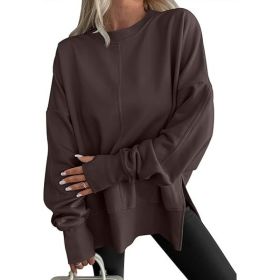 Fashion Casual Round Neck Pullover Loose Sports Long-sleeved Sweater (Option: Coffee-S)