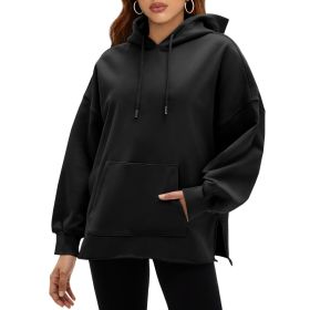 Fisoew Women's Hoodies Oversized Sweatshirts Casual Long Sleeve Side Slit Pullover Tops Fall Winter Outfits With Pocket (Option: Black-M)