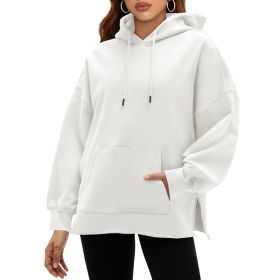 Fisoew Women's Hoodies Oversized Sweatshirts Casual Long Sleeve Side Slit Pullover Tops Fall Winter Outfits With Pocket (Option: White-S)