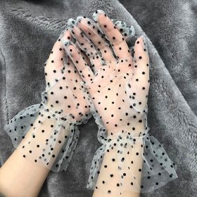 1pc Sexy Transparentes Dot Print Black White Mesh Tulle GloveSpring Summer Thin Short Glove Club Prom Party Dancing Dress Glove (Color: C)