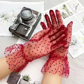 1pc Sexy Transparentes Dot Print Black White Mesh Tulle GloveSpring Summer Thin Short Glove Club Prom Party Dancing Dress Glove (Color: E)
