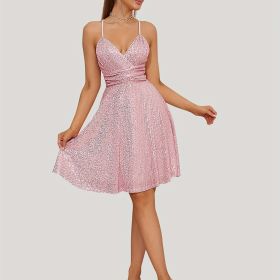 Homecoming Dopamine Sequined Dress, Sexy Spaghetti Strap Backless Club Party Dress, Women's Clothing (Color: Pale Pinkish Gray, size: S(4))