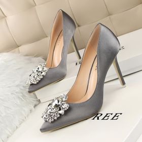 Women's Pumps; Rhinestone decoration; thin heel; sexy pointed women's shoes; shiny Rhinestone; buckle shoes (colour: Light gold, size: 40)