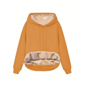 Warm Berber Fleece Pocket Hooded Sweatshirt Coat (Option: Yellow-S)