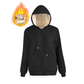 Warm Berber Fleece Pocket Hooded Sweatshirt Coat (Option: Black Thread Zipper-S)