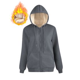 Warm Berber Fleece Pocket Hooded Sweatshirt Coat (Option: Dark Gray Threaded Zipper-S)