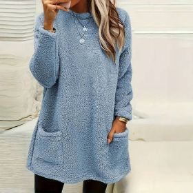 Women's Long Sleeved Pocket Plush Hoodie T-shirt (Option: Blue-5XL)