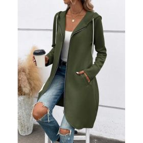Personality Street Zip Hooded Long Velvet Lining Sweatshirt (Option: Green-XL)