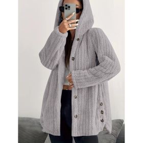 Hooded Loose Plush Coat Women's Regular Sleeve (Option: Light Gray-M)