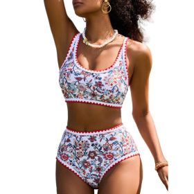 Fashion Paisley Pattern Floral Edge Sexy Bikini Swimsuit (Option: Red-M)