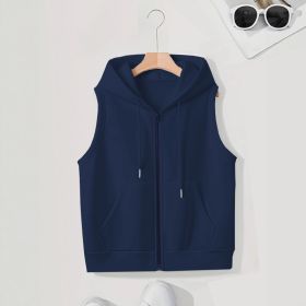 Women's Sleeveless Slim-fit Cardigan Zip Sweater (Option: Dark Blue-M)