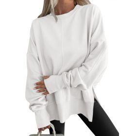 Fashion Casual Round Neck Pullover Loose Sports Long-sleeved Sweater (Option: White-M)