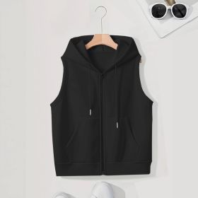 Women's Sleeveless Slim-fit Cardigan Zip Sweater (Option: Black-3XL)