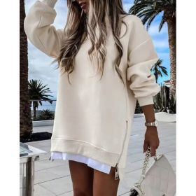 Fall Winter Fashion Stitching Side Zipper Design Pullover Sweater For Women (Option: Apricot-L)