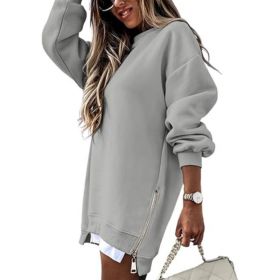 Fall Winter Fashion Stitching Side Zipper Design Pullover Sweater For Women (Option: Gray-L)
