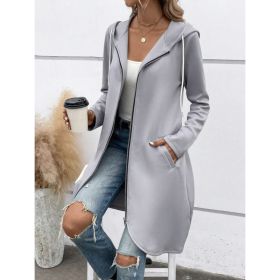 Personality Street Zip Hooded Long Velvet Lining Sweatshirt (Option: Gray-L)