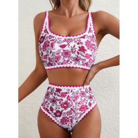 Fashion Paisley Pattern Floral Edge Sexy Bikini Swimsuit (Option: Rose Red-XL)