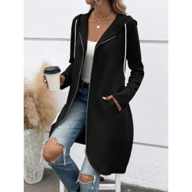 Personality Street Zip Hooded Long Velvet Lining Sweatshirt (Option: Black-L)