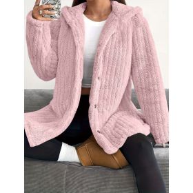 Hooded Loose Plush Coat Women's Regular Sleeve (Option: Pink-L)