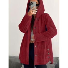 Hooded Loose Plush Coat Women's Regular Sleeve (Option: Red-2XL)