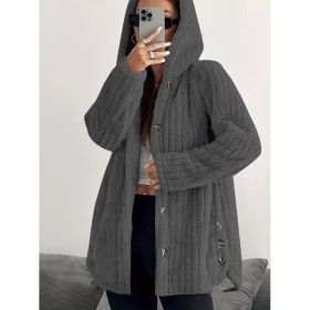Hooded Loose Plush Coat Women's Regular Sleeve (Option: Dark Gray-L)