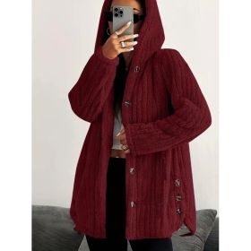 Hooded Loose Plush Coat Women's Regular Sleeve (Option: Wine Red-L)