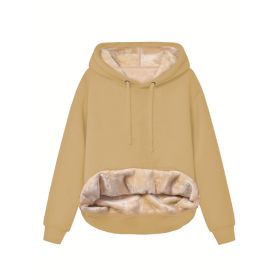 Warm Berber Fleece Pocket Hooded Sweatshirt Coat (Option: Khaki-L)