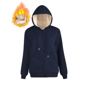 Warm Berber Fleece Pocket Hooded Sweatshirt Coat (Option: Sapphire Blue Thread Zipper-L)