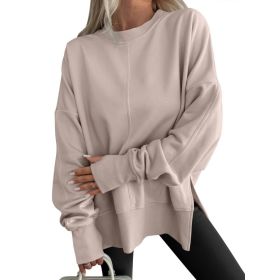 Fashion Casual Round Neck Pullover Loose Sports Long-sleeved Sweater (Option: Light Khaki-2XL)