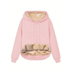 Warm Berber Fleece Pocket Hooded Sweatshirt Coat (Option: Pink-L)